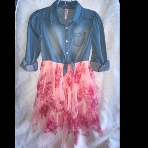 New Girls Country Long Sleeve Jean Floral Dress